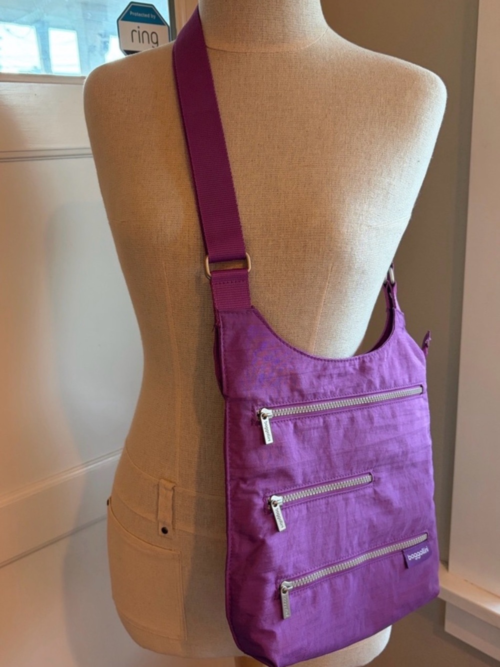 NWOT Baggallini Purple Lightweight Crossbody with Triple Zip Pockets